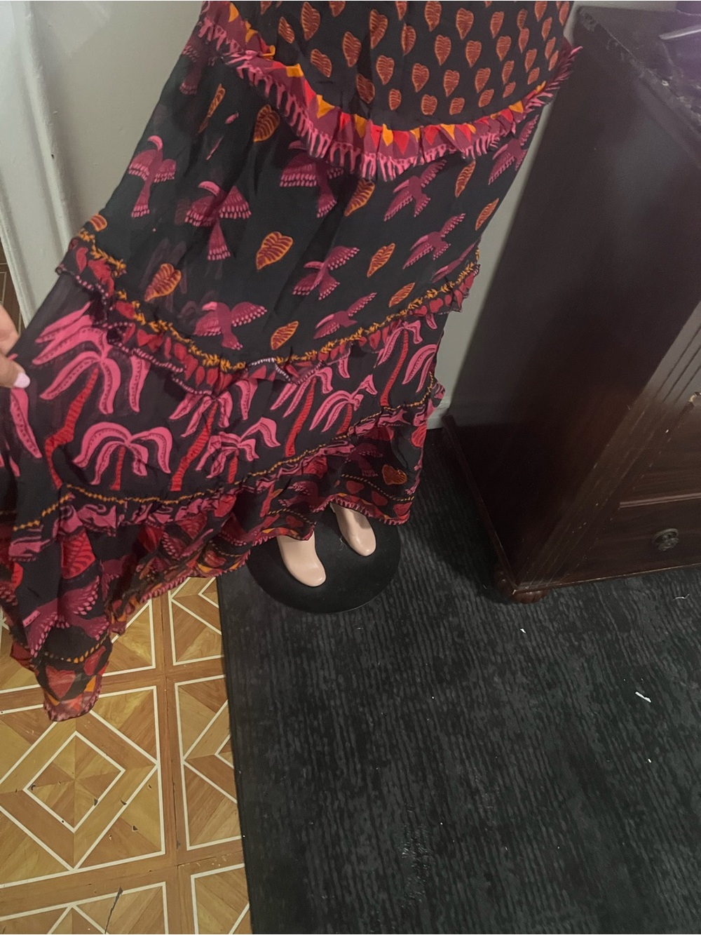 FARM RIO Women's Black & Pink Tiered Maxi Skirt - Picture 10 of 15